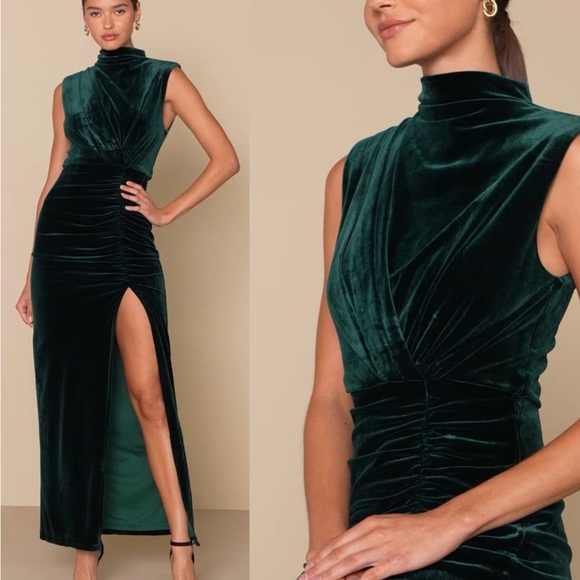 Lulus Dresses & Skirts - Lulu's Dark Green Velvet Maxi Dress